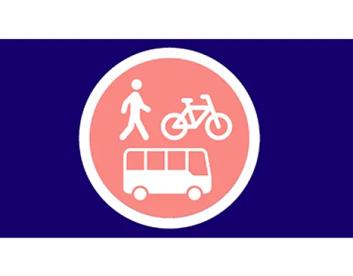 Icon showing a pedestrian walking, a bicycle and a bus