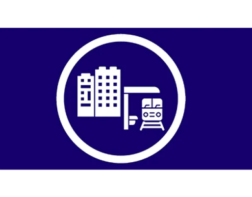 Icon showing transit near buildings